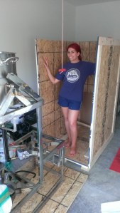 Here I am  happily helping Ben move our brew structure out of its box into our garage.